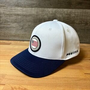 PGA Hat Cap Strap Back White Blue Professional Golf Golfer Golfing Breathable